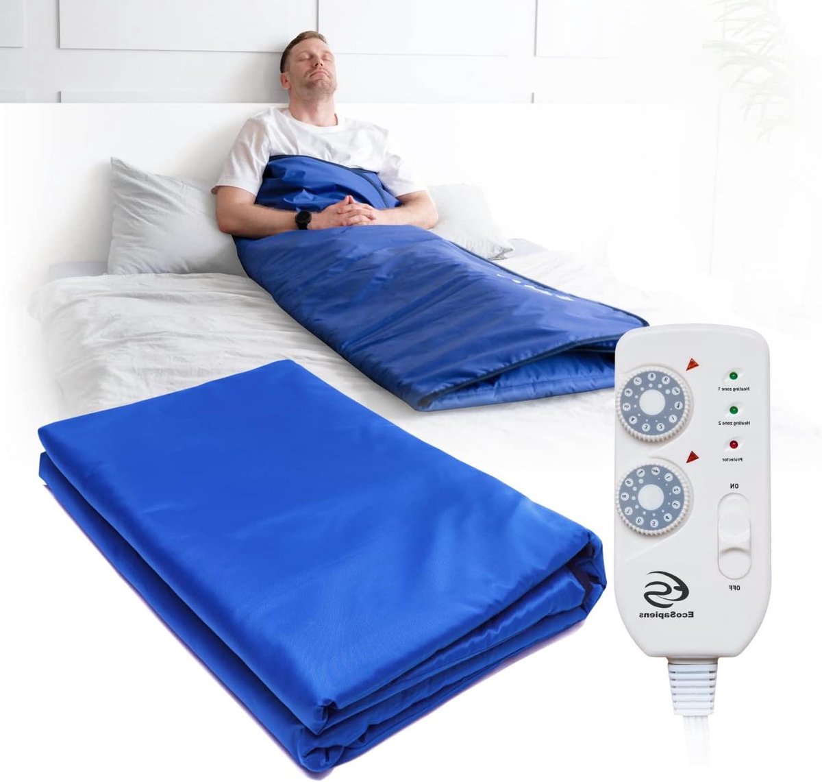 Infrarood Sauna Deken - Warmte deken - Ontspanning thuis - Twee verwarmingszones - 180 x 220 cm - Blauw