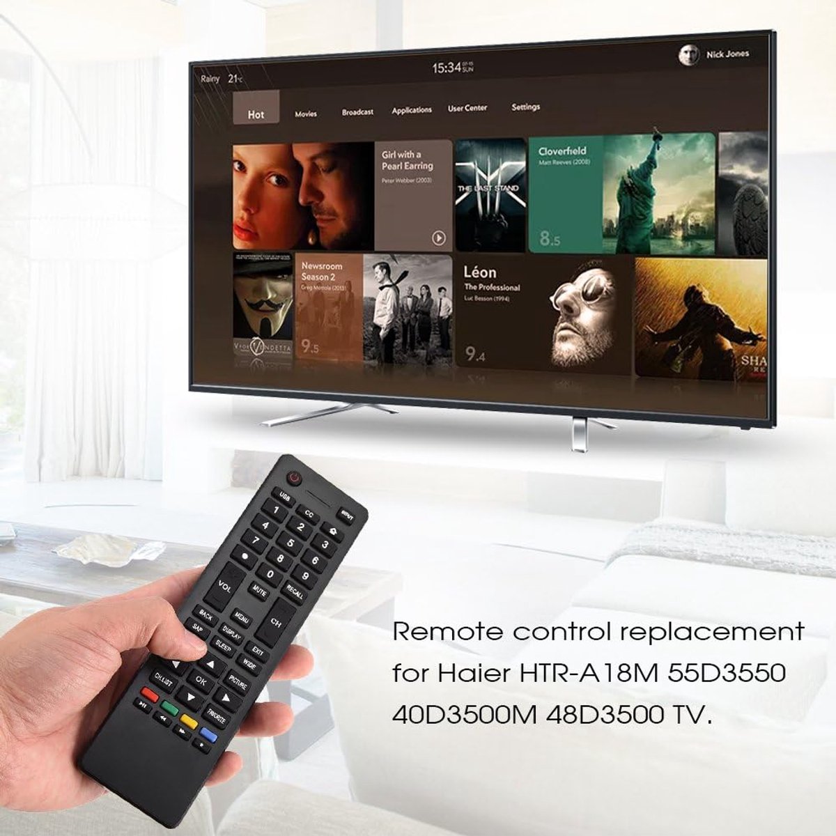SnelShoppen - Vervangende afstandsbediening voor Haier TV - 10M afstandsbediening voor HTR-A18M 55D3550 40D3500M 48D3500 - Duurzaam ABS materiaal - We