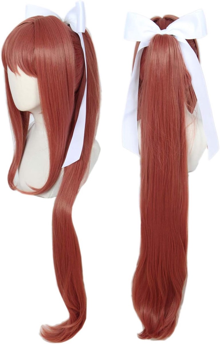 SnelShoppen - Linfairy Meisjes Periode Kostuumhaar Met Witte Strik - Lange Haarstuk Voor Vrouwen - Synthetisch Hoofdhuid Haar - Perfect Voor Halloween