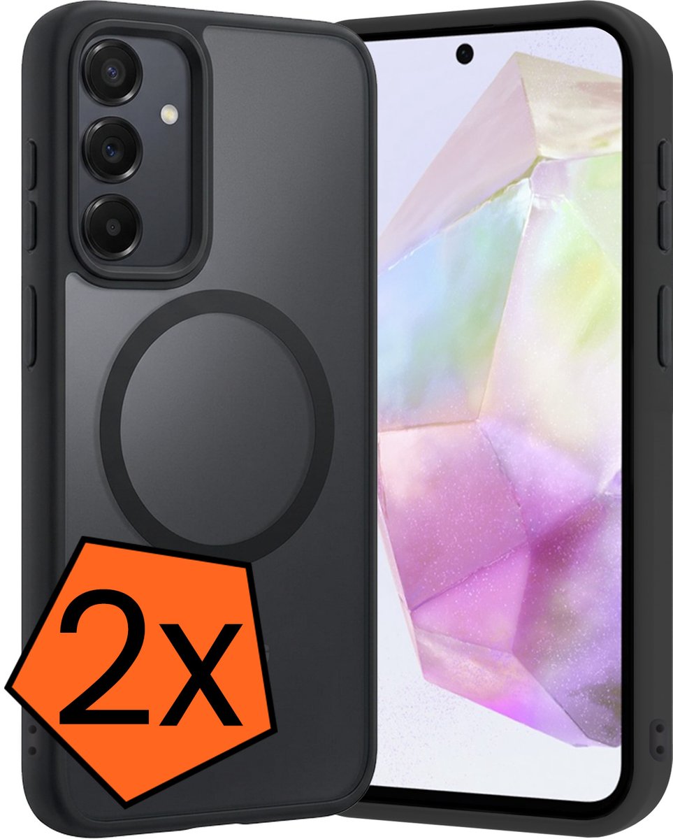 Hoes - 2 Stuks - Geschikt voor Samsung Galaxy A35 - Magsafe Compatible - Sterk & Shockproof - Back Cover - Shock Proof Case - Telefoon Hoes - Zwart