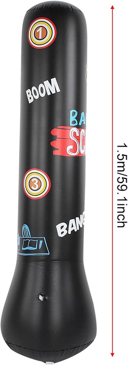 SnelShoppen - Boxing Boxsack Verdikken Opblaasbare Fitness Boxsack Vrijstaand Tumbler voor Stressabbau voor Volwassenen en Kinderen (1.4M - Zwart)