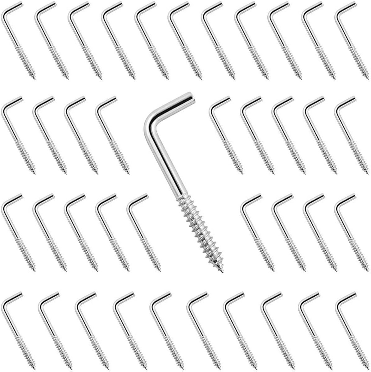 SnelShoppen - QWORK Schroefhaken L-vormig van koolstofstaal, 40 stuks, gegalvaniseerd, 50 mm × 17 mm, voor ophangen van voorwerpen, wandbevestiging, h
