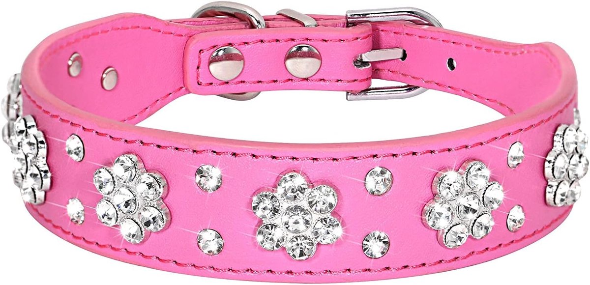 Hondenhalsband met rhinestones - verstelbaar - PU leer - bling voor stijl en comfort - ShopVlot