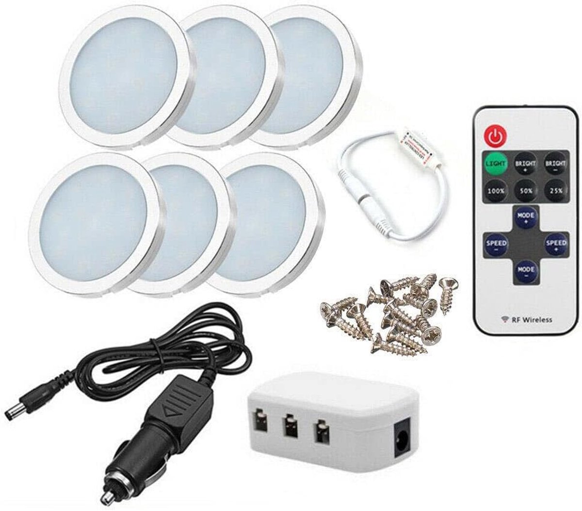 SnelShoppen - 6 Stuks 12V LED Spotverlichting voor Boot, Jacht, Camper, Keuken, Dimbaar, Energiezuinig, Natuurlijk Wit Licht, Inclusief Splitter Adapt