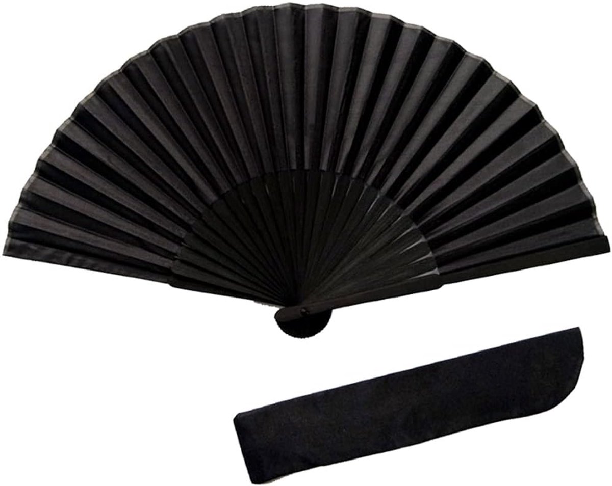 SnelShoppen - 1 Stuk Handventilator voor Vrouwen, Houten Zwarte Vouwfan, Spaanse Victoriaanse Vouwfan voor Zomer, Trouwen, Cadeaus, Verjaardag, Feest,