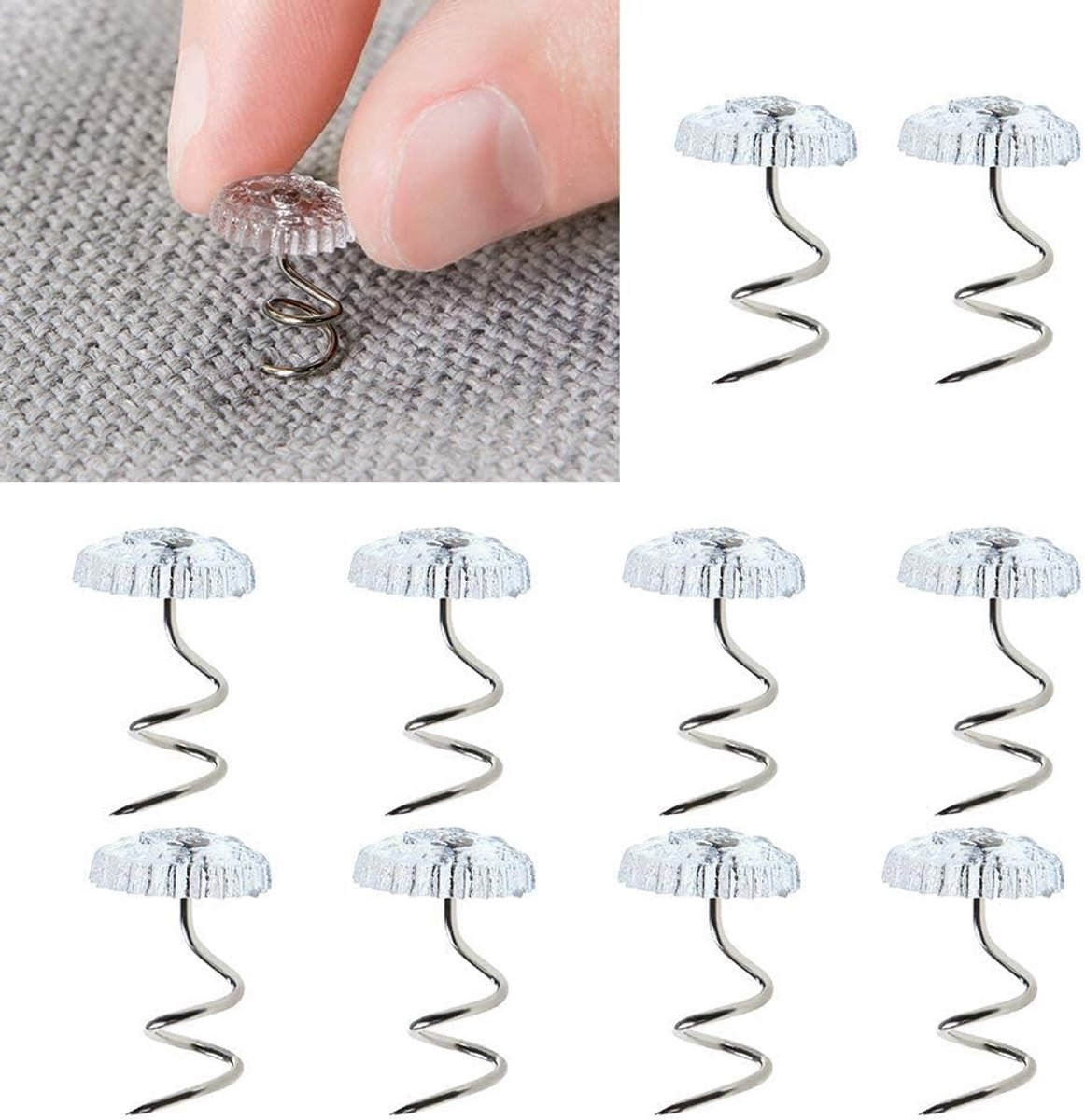 SnelShoppen - Clear Cups Twist Pins 100 stuks Bedrok Pinnen voor Hoofdbed, Meubelbekleding, Matrassen, Bedrokken, Plastic en RVS, Duurzaam, Herbruikba