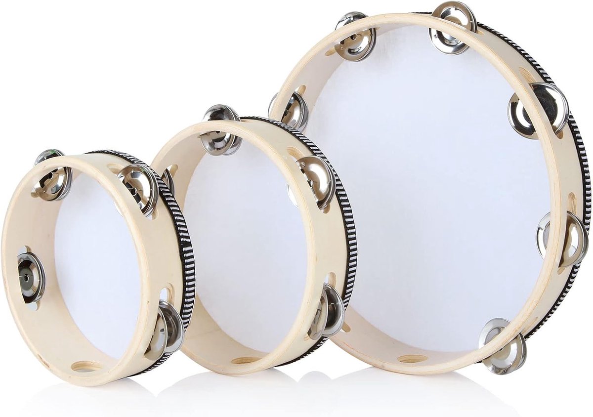 Tambourine 3-delig set - Houten handdrum - 6, 7 en 10 inch - Melodische klanken voor muzikale verrijking - ShopVlot
