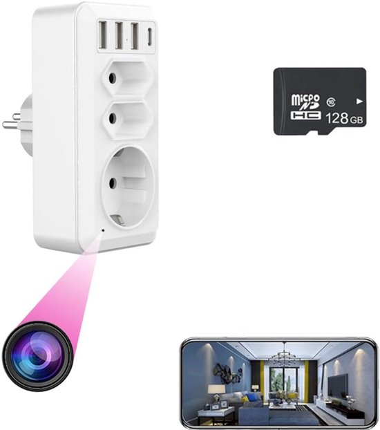 Verborgen Camera Adapter - Wandcontact - Veiligheid Binnen - Met Nachtzicht - 3 USB Poorten - Wit — afbeelding 4