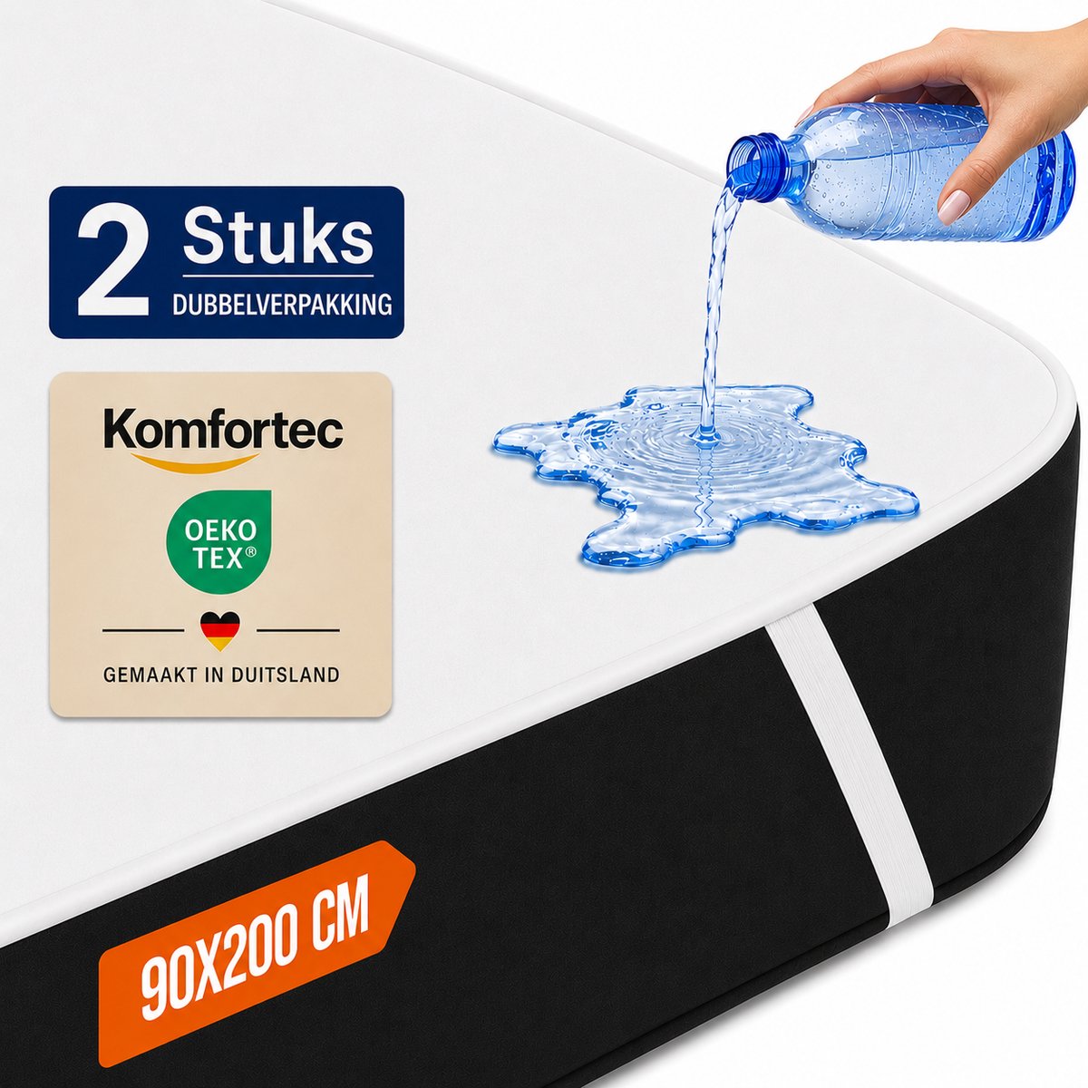 Komfortec Set van 2 Waterdichte Matrasbeschermers 90x200 cm Dubbelpak - Matrasbeschermhoes - Ademende Matrashoes - Niet Krakende Matrasbeschermer - Incontinentiemateriaal - Wit