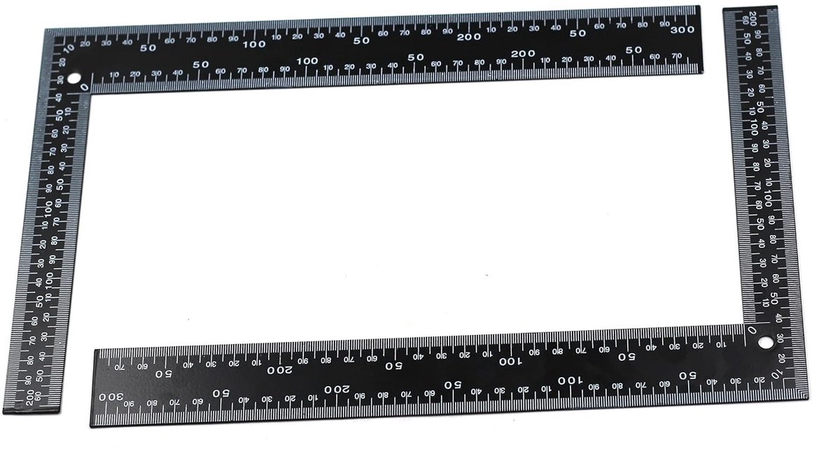 SnelShoppen - L-vormige metrische vierkant timmermanslat van gehard roestvrij staal, voor nauwkeurig snijden, trimmen, meten, zwart, 30 cm