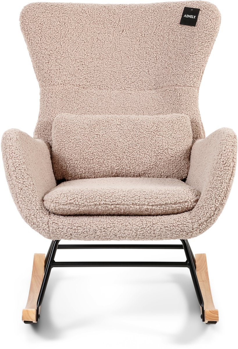 Aemely® Schommelstoel Nord - Beige Taupe Raw Teddy & Blank Hout