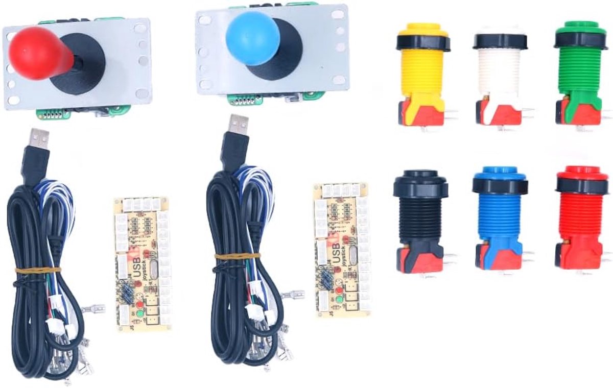 SnelShoppen - Arcade controller voor 2 spelers, DIY onderdelen set voor Windows en Raspberry Pi, joystick met happ knoppen, 8-wegen USB encoder, perfe