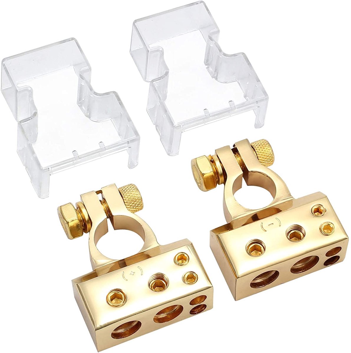SnelShoppen - 2Pcs Waterdichte Auto Accu Terminals 4/8 Gauge AWG Zware Kwaliteit Accuklemmen Connectoren Met Deksel Set - Goud