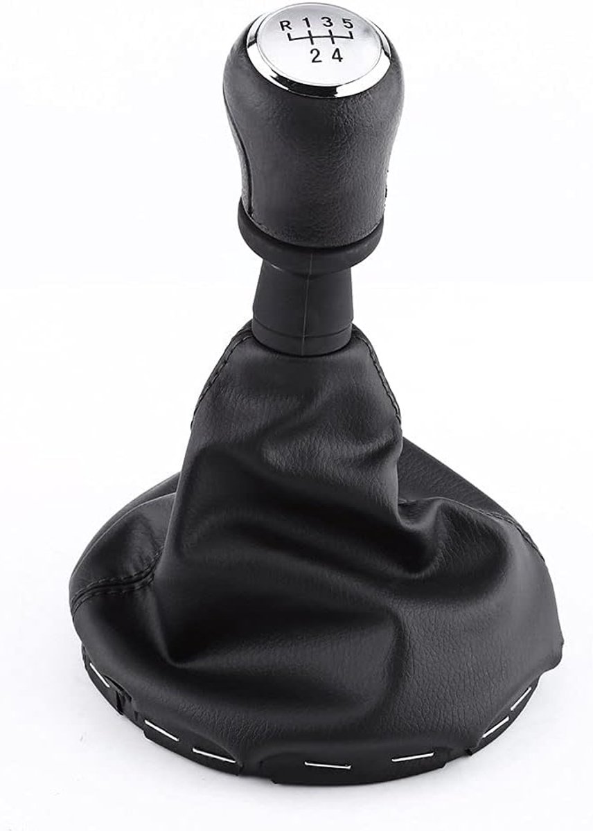 SnelShoppen - 5 Versnellingen Auto Versnellingspook Knop & Gaiter Kit voor Transporter T5/T6 (2003-2011) - Hoogwaardige Kunststof & Synthetisch Leer -