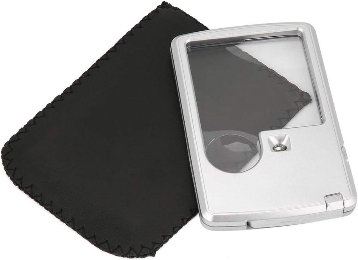 SnelShoppen - Creditcard Vergrootglas met Vierkante LED Verlichting - Pocket Vergrootglas 3X 6X Lens met Leren Etui voor Lezen, Inspectie en Sieraden