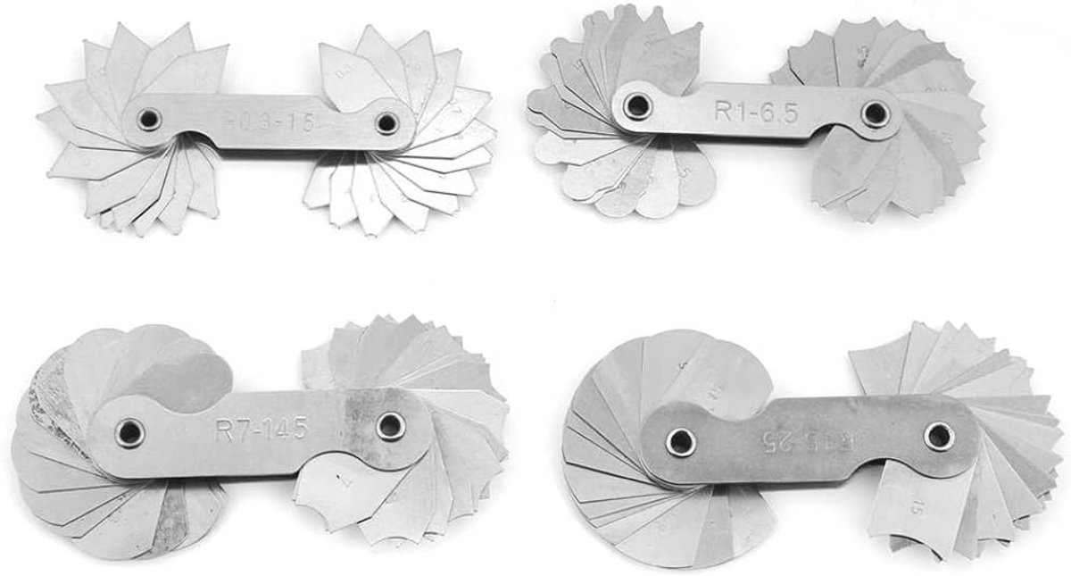 SnelShoppen - Radius Gauge, 4 RVS Radiusmeters, Meetgereedschap voor Convexe en Concaaf Oppervlakken, R0.3-1.5/R1-6.5/R7-14.5/R15-25