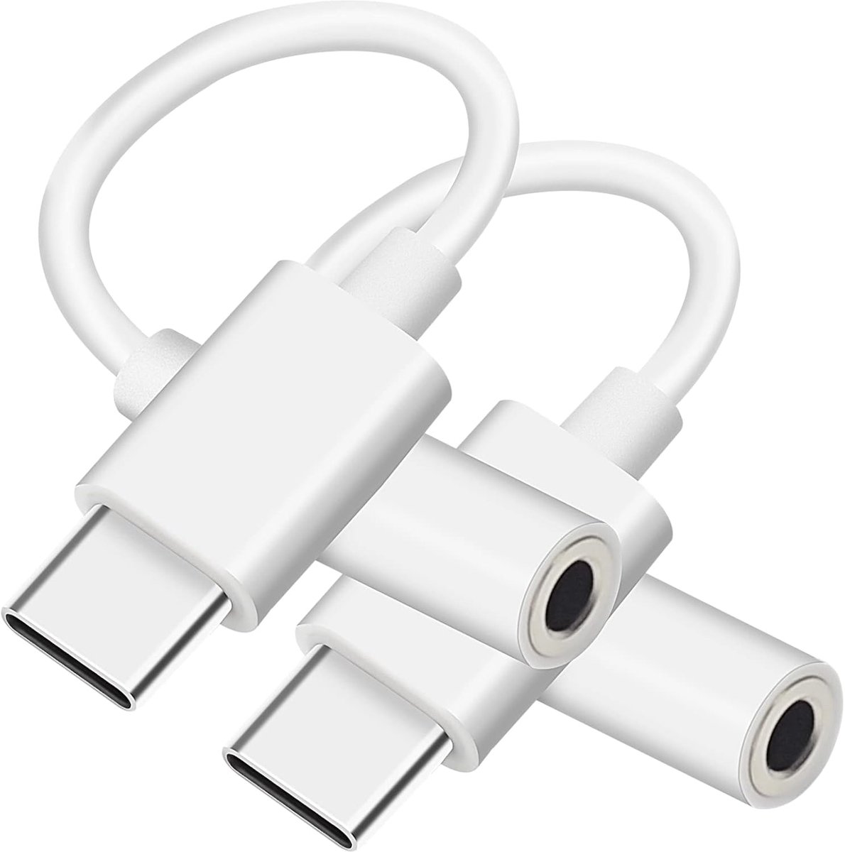 SnelShoppen - USB C Koptelefoon Adapter 3.5mm, Geschikt voor Samsung, Pixel, Xiaomi en iPad Pro, Wit, 2 Stuks, Plug and Play, Lichtgewicht en Duurzaam