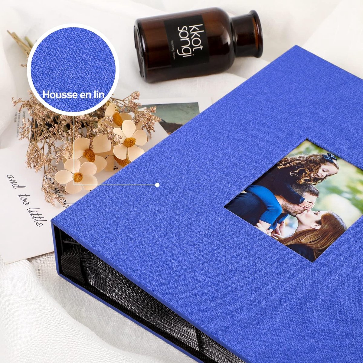 SnelShoppen - Luxe Foto Album 10 x 15 cm voor 1000 Foto's - Grote Capaciteit Linnen Album met Venster - Blauw - Ideaal voor Feesten en Herinneringen