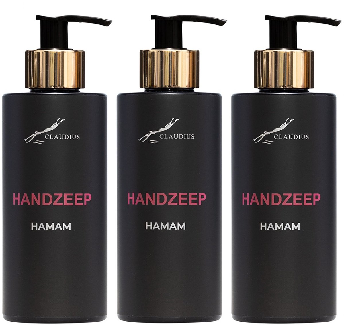 Handzeep Hamam 300 ml - met gouden pomp - zwarte fles - set van 3 stuks - Voordeelverpakking