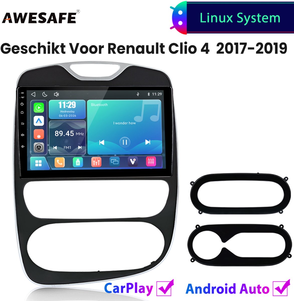 Awesafe Autoradio - Geschikt Voor Renault Clio 4 2017 t/m 2019 - Draadloos Carplay Android Auto - Linux systeem - 10 Inch Touchscreen - Bluetooth Wifi - 2017 2018 2019