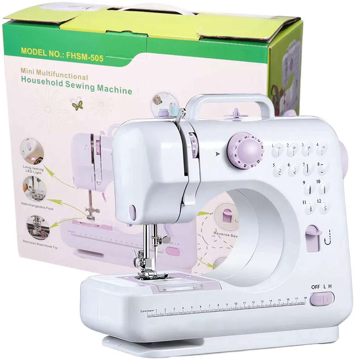 Mini Naaimachine - Naaimachine voor Thuis - 12 Steekprogramma’s - LED-Verlichting - Instelbare Snelheid - Dubbele Draad met Voetpedaal - Voor Kleding, Denim, Ritsen, Knoopsgaten en Dagelijkse Naaiklussen