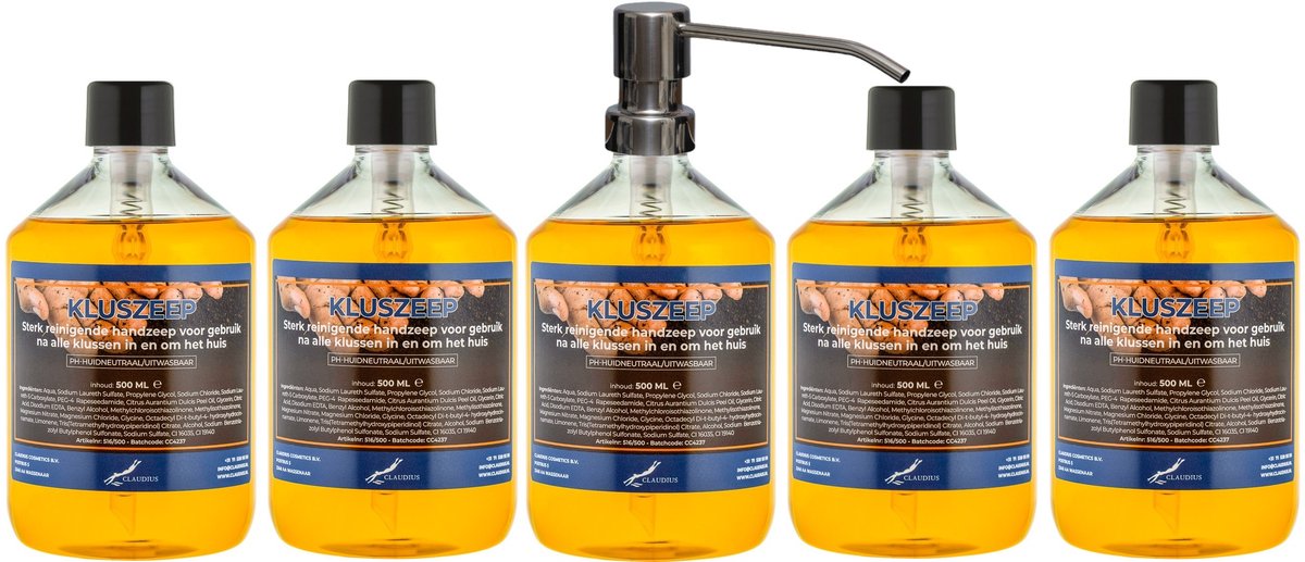 Kluszeep 500 ml - set van 5 stuks - met gratis RVS zilverkleurige pomp - Voordeelverpakking