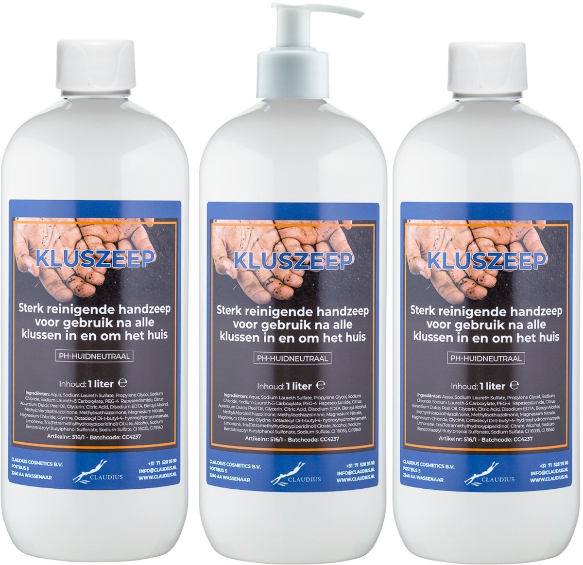Kluszeep 1 liter - set van 3 stuks - met witte pomp - Voordeelverpakking