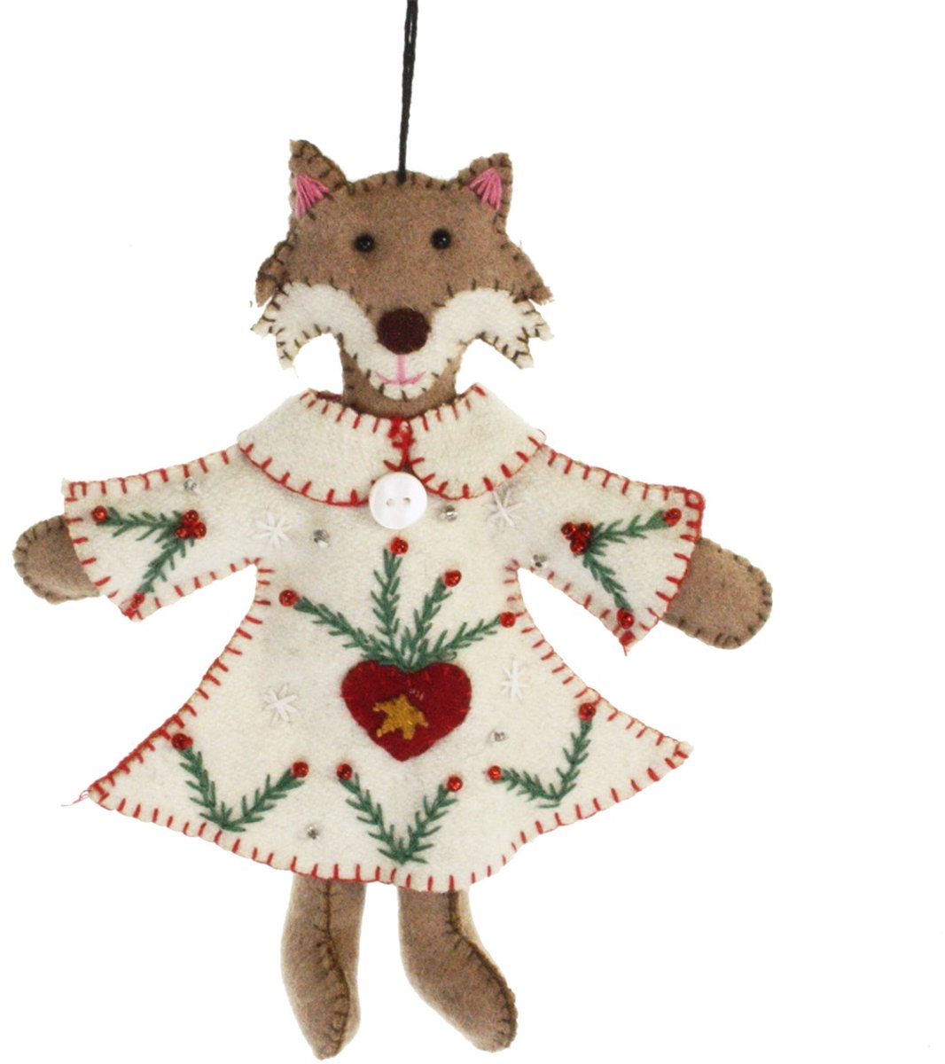 Vos met kerstjurk wit/ bruin, vilt 14x2x15cm