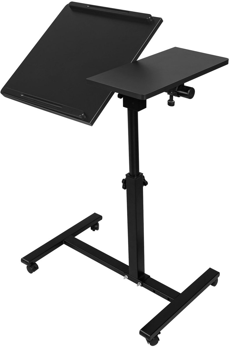 PIPIPOXER Laptoptafel op Wielen - Laptoptafel- Bedtafel met wieltjes- In hoogte verstelbaar – Verrijdbare Laptoptafel voor Bank & Bed - Zit Sta Bureau - Zwart