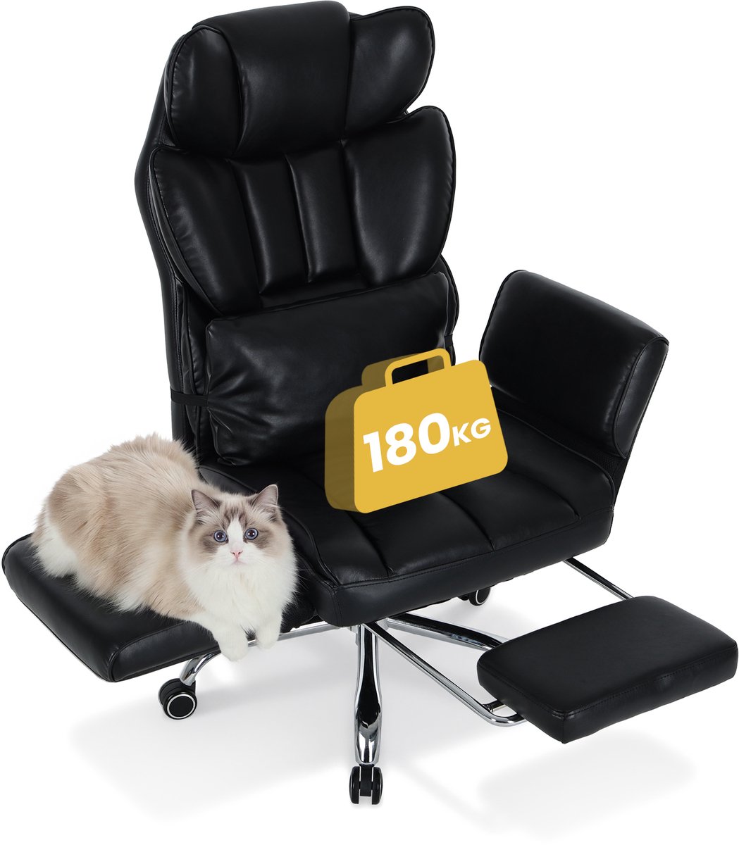 COLAMY Ergonomische Bureaustoel - 180 kg Belastbaar - Verstelbare Rugleuning tot 127° - Voetensteun - Verstelbare Armleuningen - Dikke Verende Zitting -Zwart