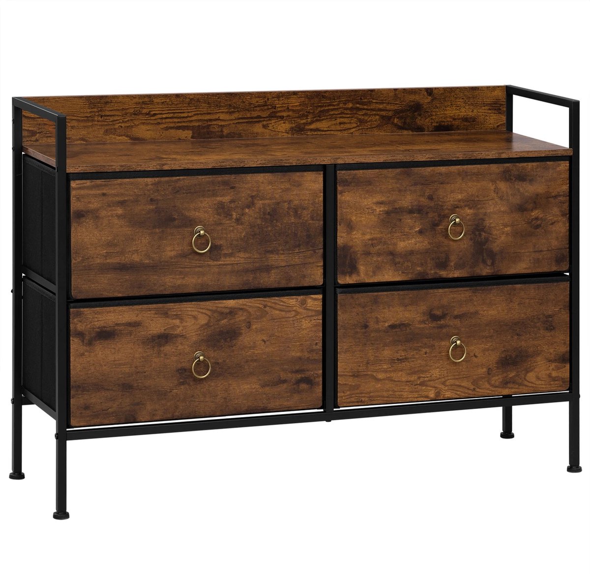 Sellino Kledingkast - Meubel dressoir - Industriële Opbergkast - 4 lades - Rustiek Bruin/ Zwart - 100 x 69,5 - 29cm