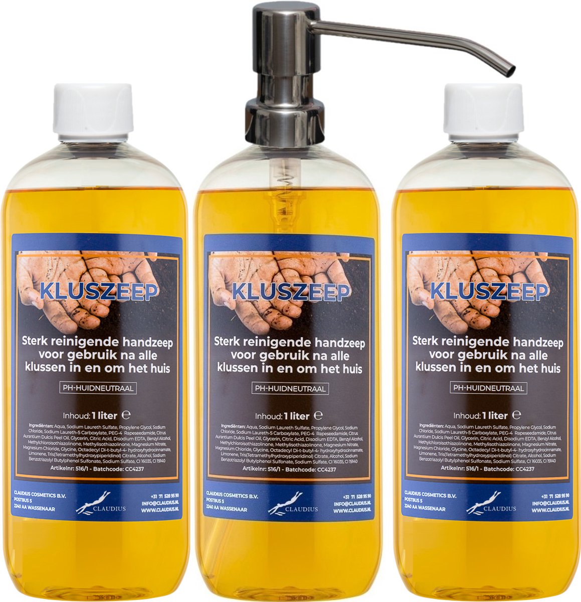 Kluszeep 1 liter - set van 3 stuks - met gratis RVS zilverkleurige pomp - Voordeelverpakking