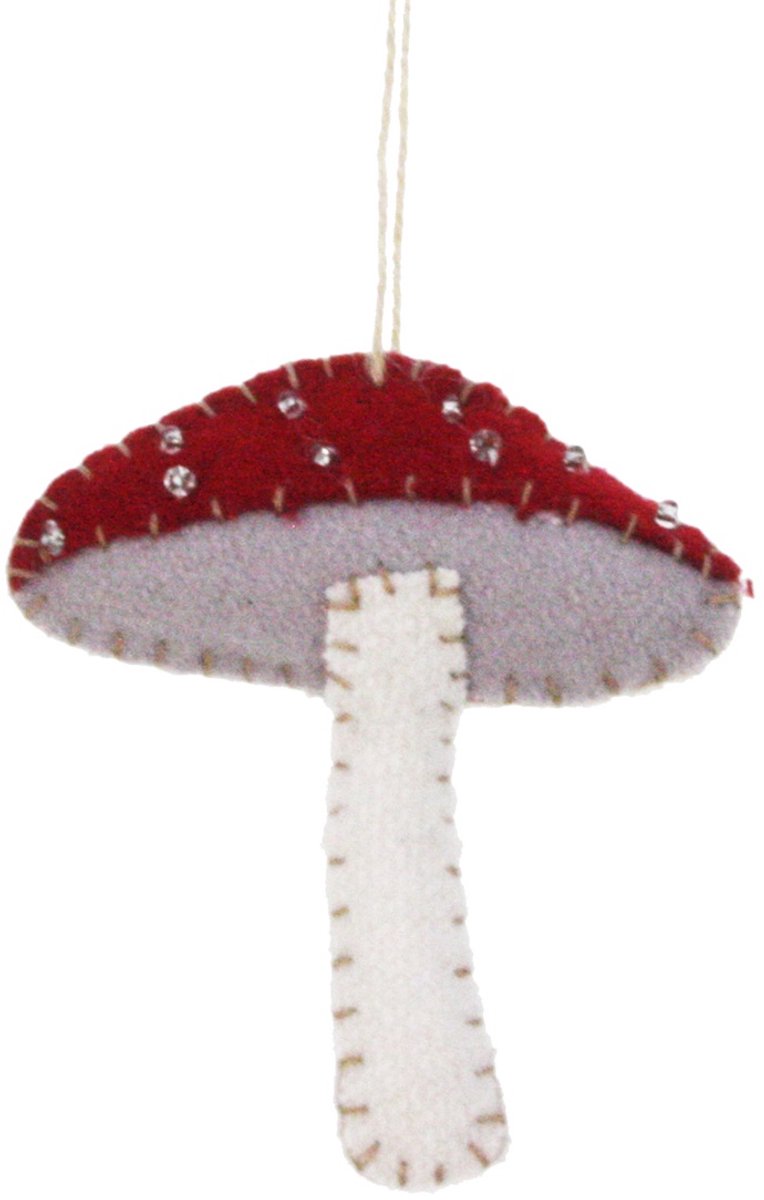 Paddestoel rood met witte stippen, vilt 7cm