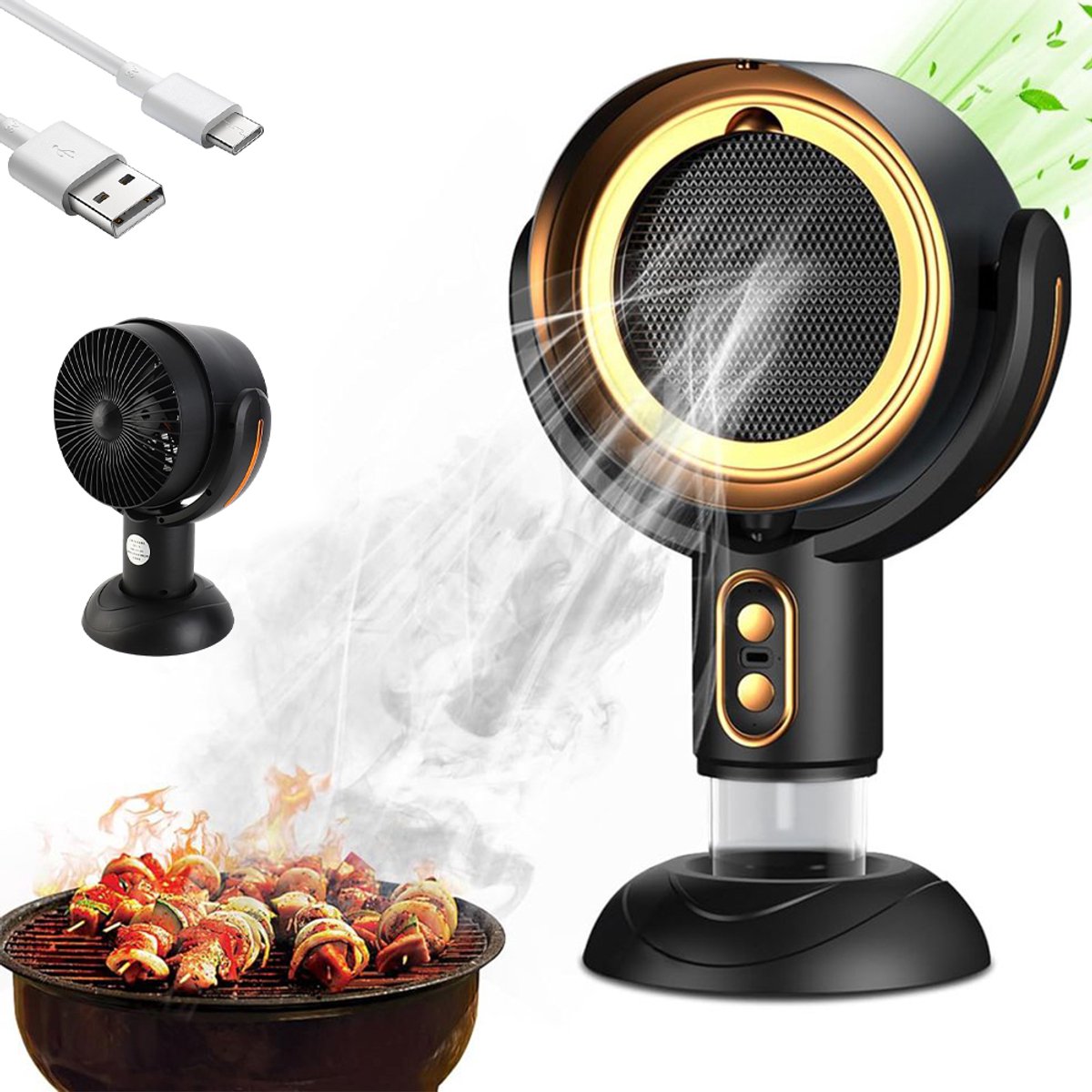 Oplaadbare Tafelafzuigkap - Draagbare Afzuigkap - Dubbelkanaals Olie-Luchtscheiding - 2 Snelheidsstanden - Verstelbare Hoek en Hoogte - 2400 mAh Accu met USB - Voor Hotpot, Barbecue, Keuken en Appartement