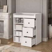 MIVRAY Baby Verschoonkast – 2-in-1 Met Afneembare Beschermrand – 82 x 50 x 100 cm – MDF – Wit – Met Laden En Opbergruimte