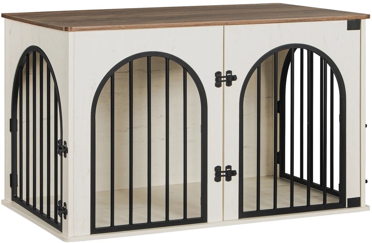 DeltaMerch Hondenbench - Hondenmand - Hondenhok - 4-deurs - Dubbele vergrendeling - Voor Middelgrote Honden - 100x60x63 CM - Wit