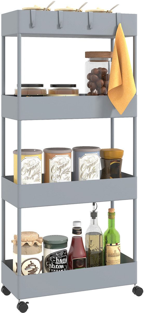 HOMCOM-Küchenwagen-Stahl, Kunststoff-40L x 19B x 90H cm-Grau