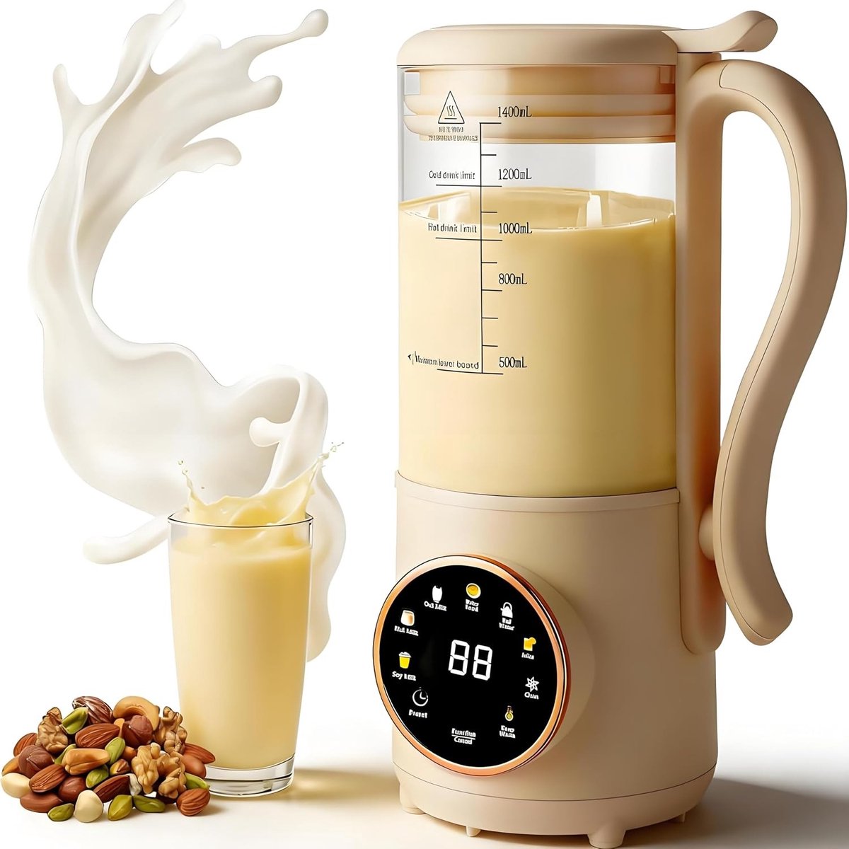 Notenmelkmachine - Wit - 1400 ml - Zelfreinigend met LED-display - Voor Gezinnen