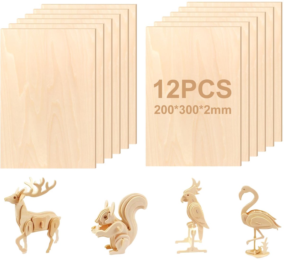 12 Stuks Lindensperhout Platen 300 x 200 x 2 mm voor DIY en Kunsthandwerk