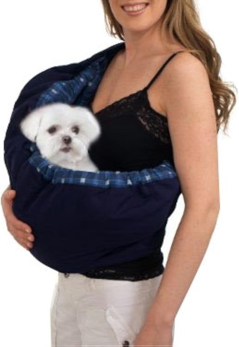 Pet Sling Carrier - Blauwe Geruit - Geschikt voor Kleine Huisdieren tot 4,5 kg - Verstelbare Schoudertas