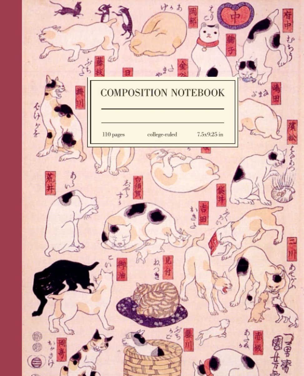 Composition Notebook College Ruled: Japanese Cats Vintage Illustration - ShopVlot
