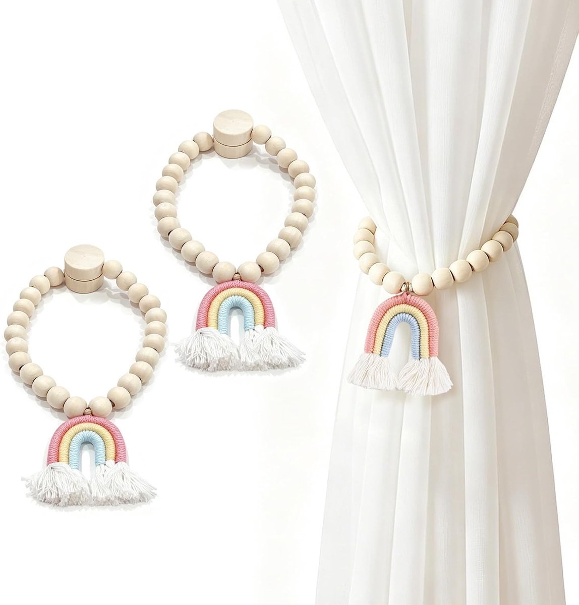 Praktische magnetische gordelhouder met regenboogvormige ketting, 2 stuks voor huis, slaapkamer en kantoor, ideaal voor organisatie en opberging