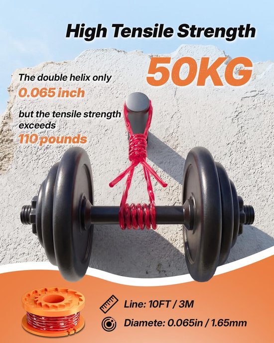 Lawn edger spoelen voor grasmaaiers, trimmerdraad, vervangende spoelen Ø 1.65 mm, 3 m lengte, 12 stuks met 3 doppen — afbeelding 4