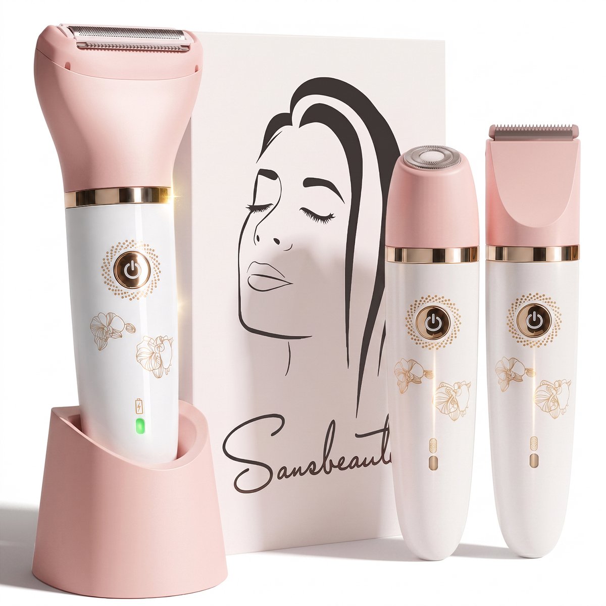 3-in-1 Ladyshave Gezicht - Oksels - Benen - Bikinilijn - Sansbeauté® - Scheerapparaat Vrouw - Ontharingsapparaat - Gezichtsontharing Dames - Trimmer Vrouw Intiem - Ladyshaves Bikini - USB Oplaadbaar