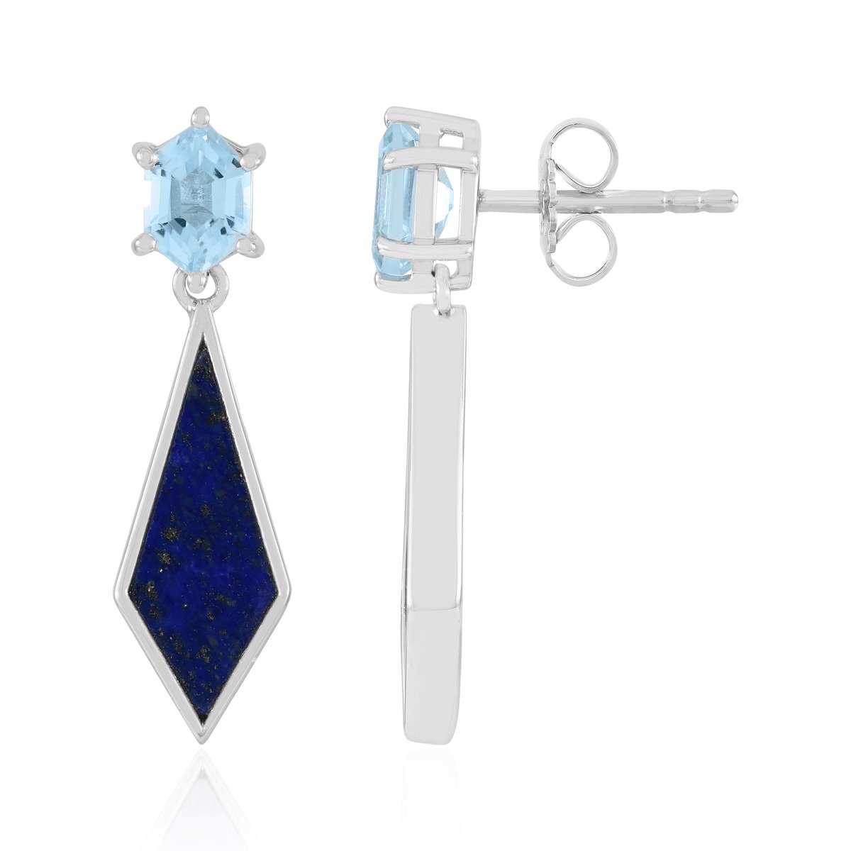 Cavill - Zilveren Oorbellen - 925 Sterling Zilver Gerhodineerd - 2.77 ct Lapis Lazuli & 1.67 ct Hemelsblauwe Topaas - Elegante Dames Oorbellen