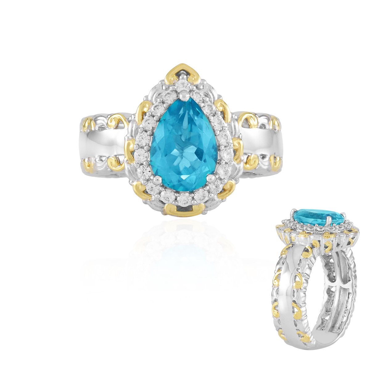 Cavill - Zilveren ring met 2,07 ct paraiba blauwe topaas - 925 sterling zilver met 18 zirkonia - Peervormig - Braziliaanse topaas ring