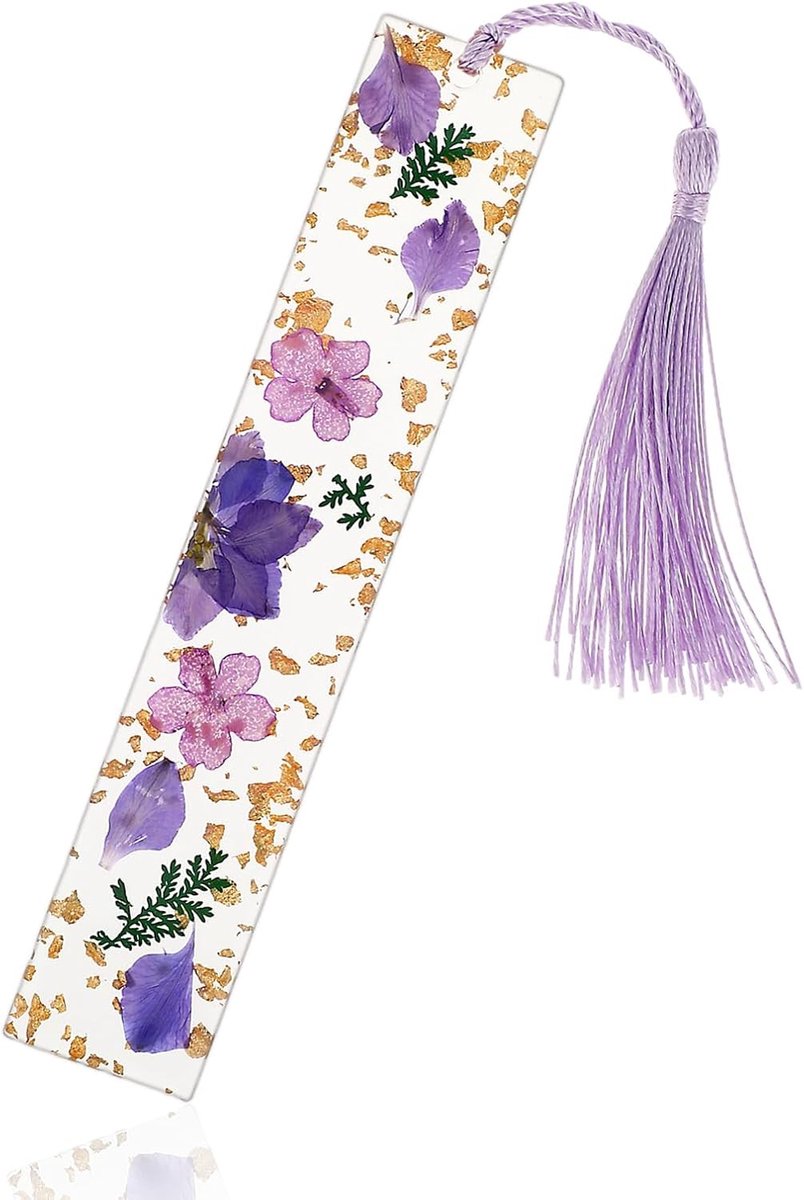 Geprinte Bloemen Resin Tassel Boekenlegger - Paarse Bookmark, Perfect voor Boekenliefhebbers en Cadeaus