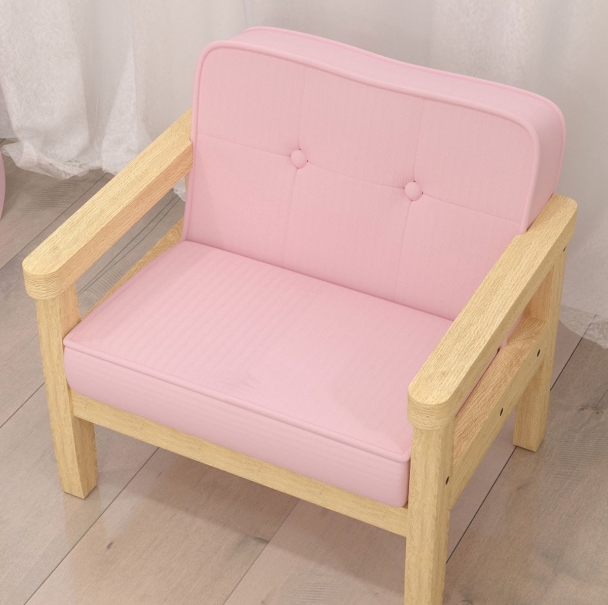 REDOM - Kinderfauteuil - Gewatteerde zitting met cordlook - Houten frame met armleuningen - Voor kinderkamer en speelkamer - Stof - Roze - 46,5 x 44 x 45 cm