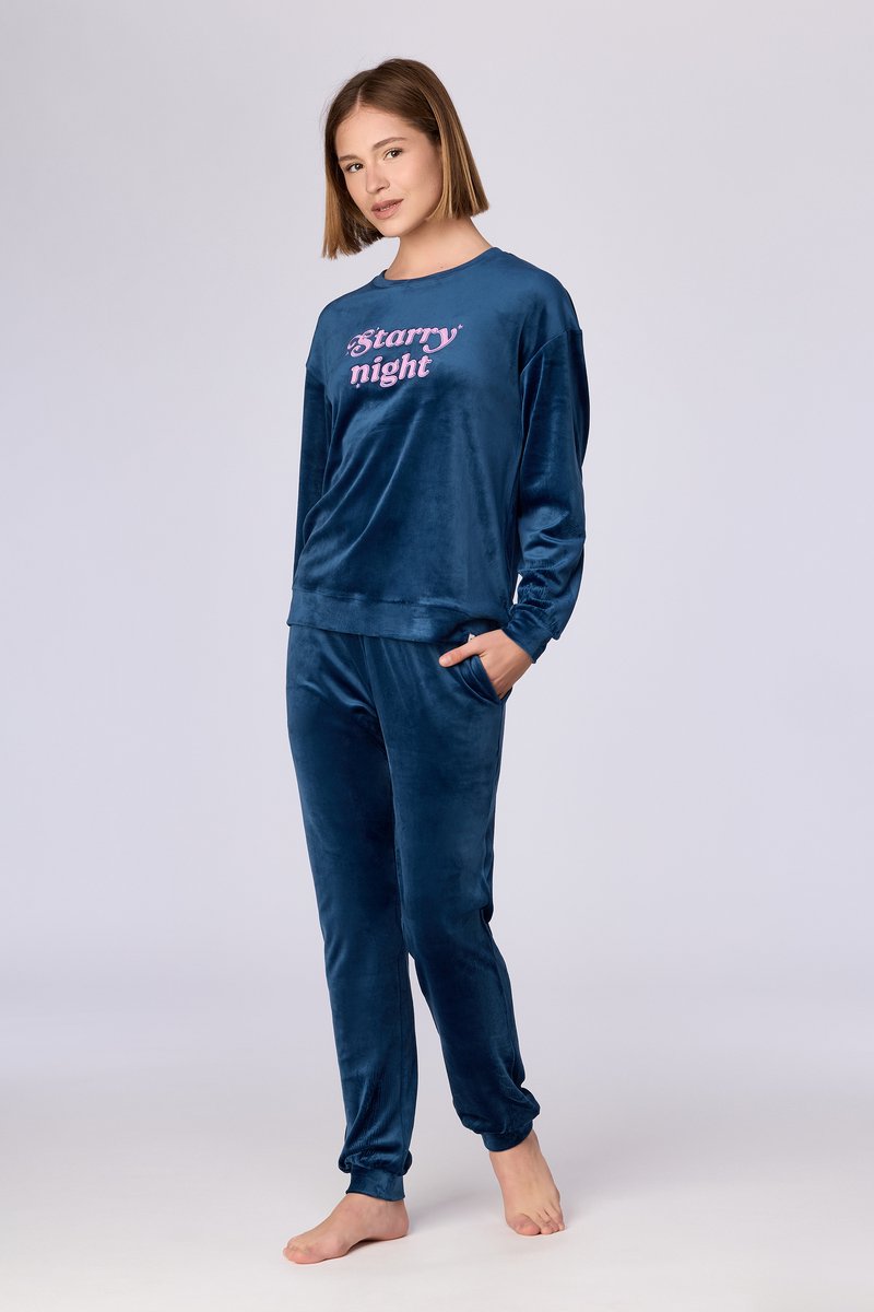 Woody Meisjes-Dames pyjama donkerblauw - maat 116/6J