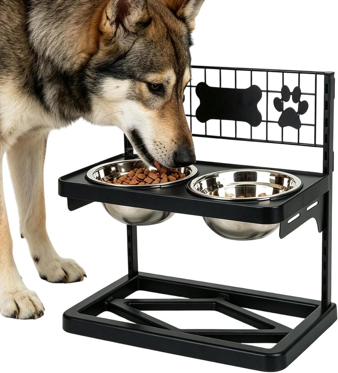 Verhoogde Voerbak - Honden Eetstation - Comfortabel Eten - Verstelbare Hoogte - 41x27x10 cm - Zwart